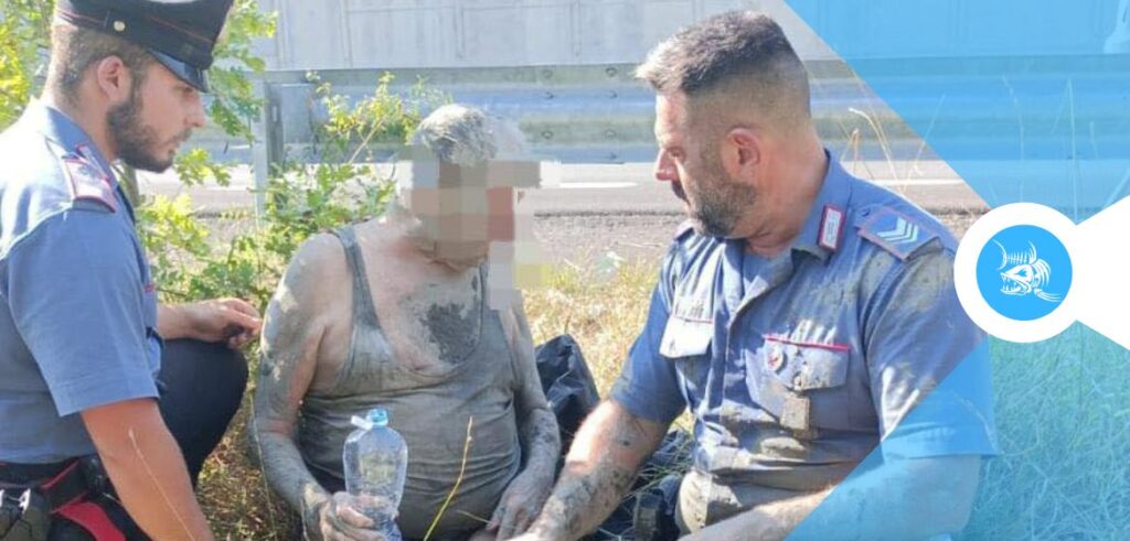 Anziano pescatore sporco di fango salvato dei carabinieri
