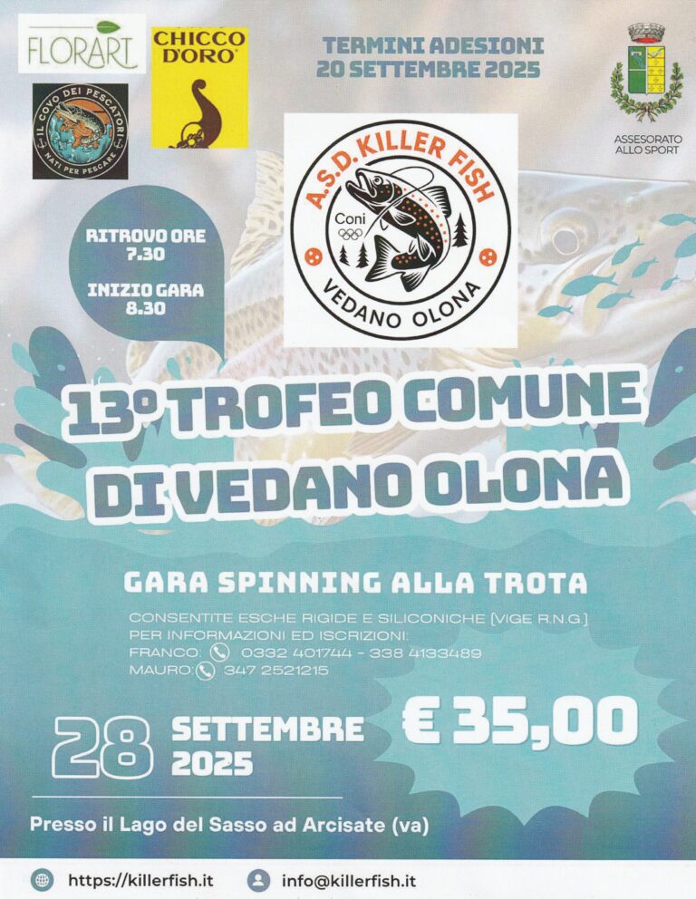 Locandina 13° trofeo comune Vedano Olona spinning alla trota